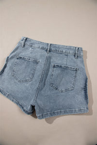 Dusk Blue Studded Acid Wash Jean Shorts