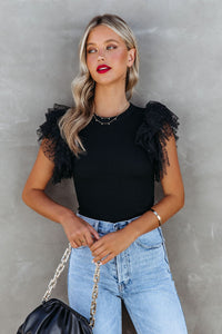 Black Ruffle Knit Top