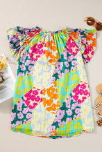 Load image into Gallery viewer, Multicolour Leopard Flutter Sleeve V Neck Crinkled Blouse
