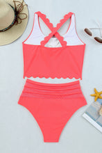 Load image into Gallery viewer, Pink Scalloped Criss Cross High Waist Bikini

