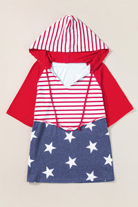 Stars and Stripes Print Drawstring Hooded T Shirt