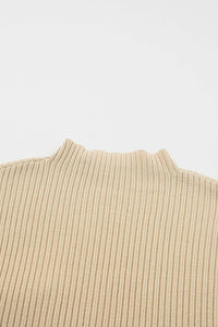 Tan Ribbed Knit Short Sleeve Sweater