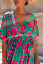 Load image into Gallery viewer, Green and Pink Floral Maxi Dress
