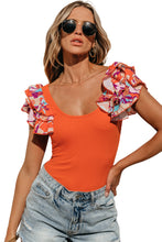 Load image into Gallery viewer, Orange Ribbed Knit Tiered Ruffled Sleeve Bodysuit
