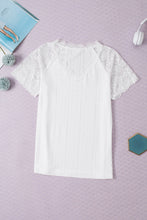Load image into Gallery viewer, White Sheer Lace Short Sleeves Eyelet Embroidered Tee
