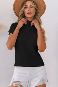 Black Ribbed Knit Short Sleeve Sweater