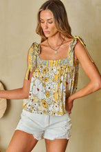 Load image into Gallery viewer, Yellow Floral Patchwork Tied Straps Buttoned Tank Top
