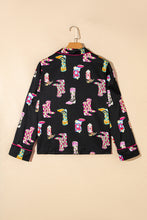 Load image into Gallery viewer, Black Western Cowgirl Boots Printed Satin Long Pajama Set

