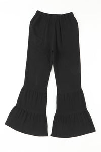 Black Ruffled Bell Bottom Pants