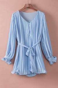 Blue Pleated Romper