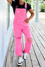 Load image into Gallery viewer, Pink Distressed Denim Overall
