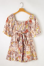 Load image into Gallery viewer, Khaki Floral Short Sleeve Square Neck Mini Dress

