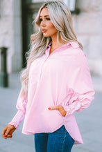 Load image into Gallery viewer, Pink Boyfriend Shirt with Pockets and Ruched Cuffs
