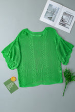 Load image into Gallery viewer, Green Pointelle Knit Scallop Edge Short Sleeve Top
