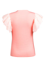 Load image into Gallery viewer, Pink Dot Mesh Ruffle Knit Top
