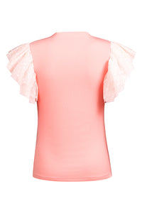 Pink Dot Mesh Ruffle Knit Top