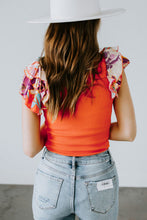 Load image into Gallery viewer, Orange Ribbed Knit Tiered Ruffled Sleeve Bodysuit
