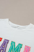 Load image into Gallery viewer, White MAMA Chenille Patched Crew Neck T Shirt
