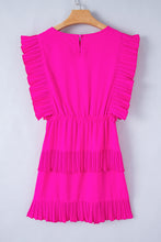 Load image into Gallery viewer, Bright Pink Solid Color Pleated Layered Flutter Mini Dress
