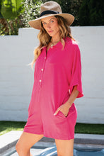 Load image into Gallery viewer, Bright Pink Half Button Collared Loose Romper
