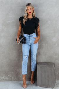 Black Ruffle Knit Top