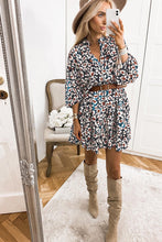 Load image into Gallery viewer, Teal Leopard Print Bubble Sleeve Shirt Dress
