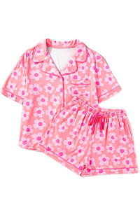 Pink Flower Print Pajamas Set