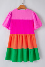 Load image into Gallery viewer, Color Block Tiered Puff Sleeve Dress
