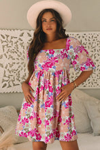 Load image into Gallery viewer, Rose Summer Floral Square Neck Puff Sleeve Babydoll Dress
