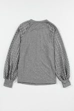 Load image into Gallery viewer, Gray Contrast Lace Raglan Sleeve Plicated Knit Top
