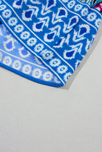 Load image into Gallery viewer, Sky Blue Bohemian Print Tie Neck Ruffle Hem Short Dress
