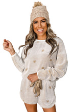 Load image into Gallery viewer, White Plush Star Pattern Long Sleeve Pullover and Shorts Lounge Set
