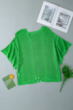 Load image into Gallery viewer, Green Pointelle Knit Scallop Edge Short Sleeve Top
