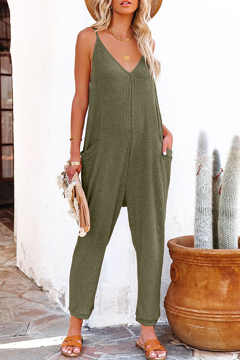 Green Textured Jumpsuit