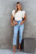 Load image into Gallery viewer, White Dotty Mesh Ruffle Sleeve Ribbed Knit Top
