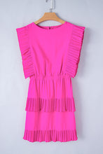 Load image into Gallery viewer, Bright Pink Solid Color Pleated Layered Flutter Mini Dress
