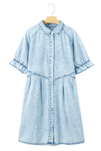 Load image into Gallery viewer, Mineral Wash Ruffled Denim Dress
