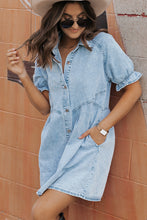 Load image into Gallery viewer, Mineral Wash Ruffled Denim Dress
