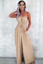 Load image into Gallery viewer, Spaghetti Straps Waist Tie Wide Leg Jumpsuit with Pockets
