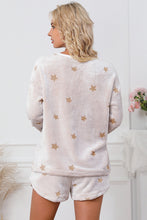 Load image into Gallery viewer, White Plush Star Pattern Long Sleeve Pullover and Shorts Lounge Set
