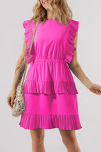 Load image into Gallery viewer, Bright Pink Solid Color Pleated Layered Flutter Mini Dress
