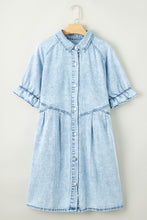 Load image into Gallery viewer, Mineral Wash Ruffled Denim Dress
