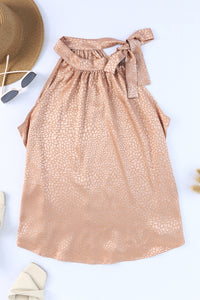 Rose Gold Tie Mock Neck Leopard Tank Top