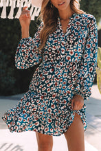 Load image into Gallery viewer, Teal Leopard Print Bubble Sleeve Shirt Dress
