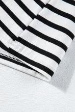 Load image into Gallery viewer, White Stripe Butterfly Sleeve V Neck Hollowed Knot Back T Shirt
