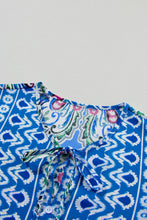Load image into Gallery viewer, Sky Blue Bohemian Print Tie Neck Ruffle Hem Short Dress
