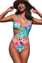 Load image into Gallery viewer, Multicolor Leopard Kiss Print Asymmetric Cutout One Piece Swimwear
