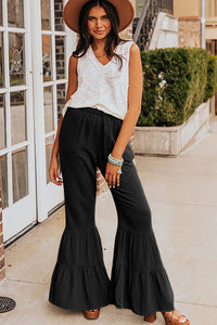 Black Ruffled Bell Bottom Pants