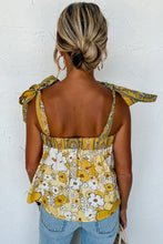 Load image into Gallery viewer, Yellow Floral Patchwork Tied Straps Buttoned Tank Top
