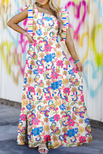 Load image into Gallery viewer, Rose Red Striped Trim Self-tie Straps Floral Maxi Dress
